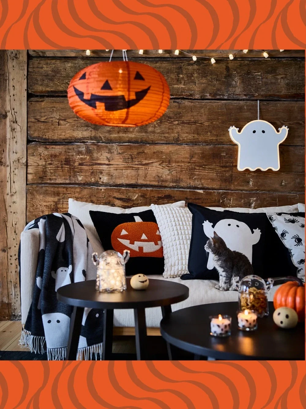 Halloween Pumpkin Hooked Throw Pillow - Black & Orange